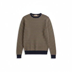 Knitwear by F+F Navy Tan Striped Sweater – Wool Blend, Women’s Medium